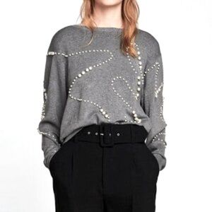 Zara Gray Pearl Embellished Top